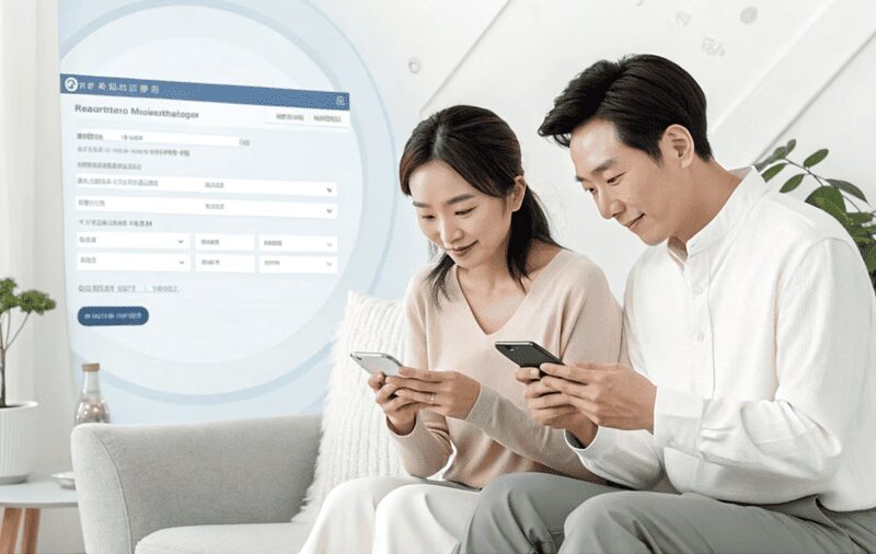 예비 부모가 모바일을 통해 우체국 태아보험에 비대면으로 가입하는 모습. 무료 태아보험으로 임신보험을 대신하여 임신 초기부터 보장을 준비할 수 있습니다.