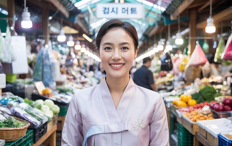 전통시장 가게를 성공적으로 오픈한 청년 창업자의 환한 미소 사진